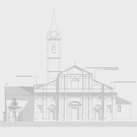 Prospetto disegno facciata principale chiesa di santo stefano almese rivera sagrato fronte 