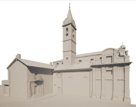 modellino 3d chiesa rivera almese esterno assonometria prospettiva modello bianco