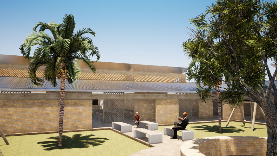 Vista esterno progetto scuola Camerun Ahora Architettura